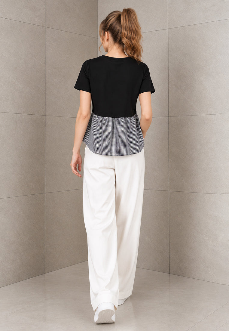 Plain B. Gingham Contrast Panel Top
