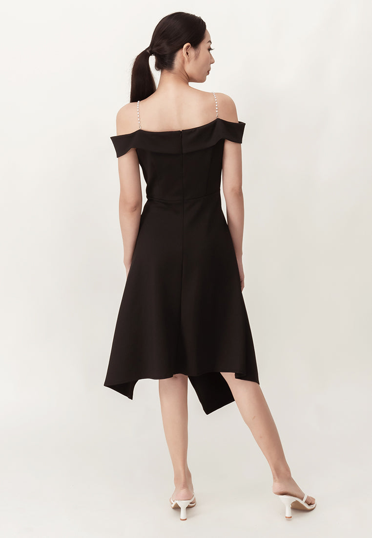 BebeBeige Off Shoulder Polyester Flared Midi Dinner Dress