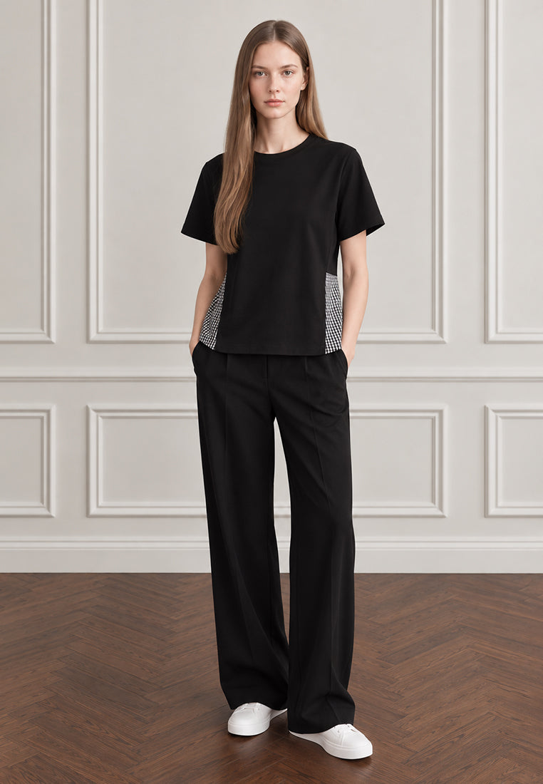 Plain B. Gingham Contrast Panel Top