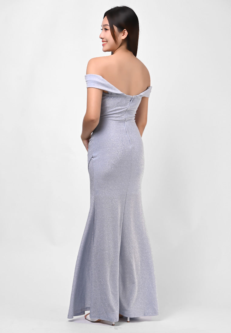 BebeBeige Off-shoulder Glitter Dinner Dress