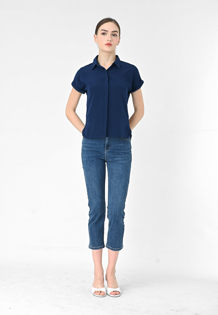 BebeBeige Silky Collar Shirt Top
