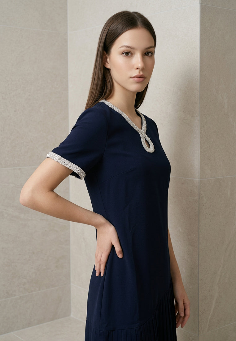 BebeButterfly Beaded Round-Neck Mini Dress