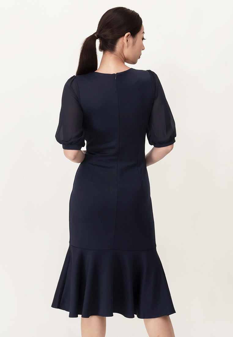 BebeButterfly Sheer Sleeve Midi Dinner Dress