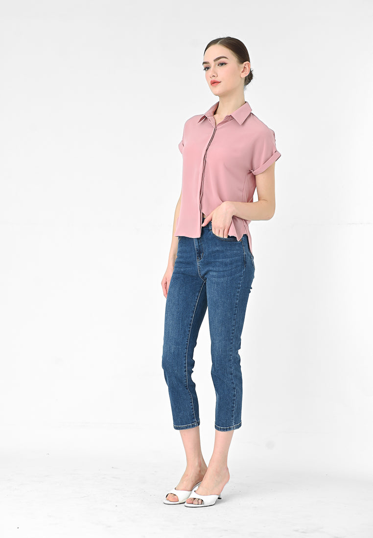 BebeBeige Silky Collar Shirt Top
