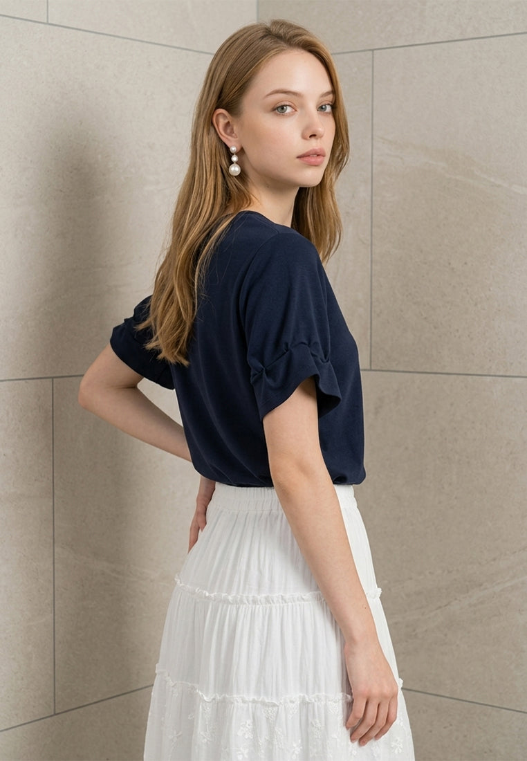 Plain B. Puff Sleeve Short Sleeve Top