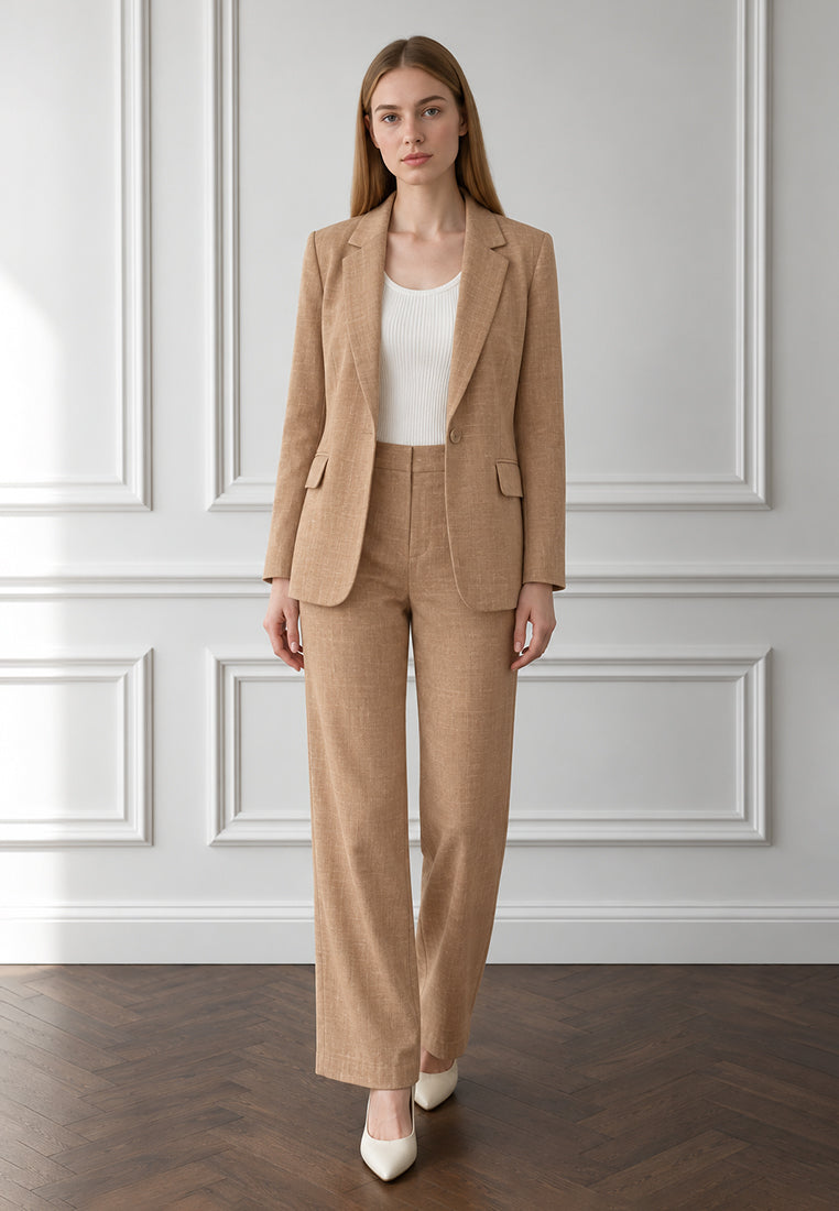 BebeBeige Relaxed Notch-Lapel Linen-Cotton Suiting Blazer