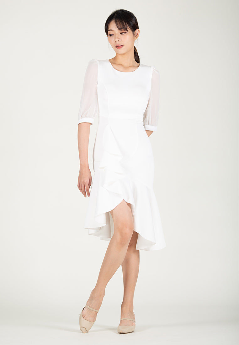 BebeButterfly Sheer Sleeve Midi Dinner Dress