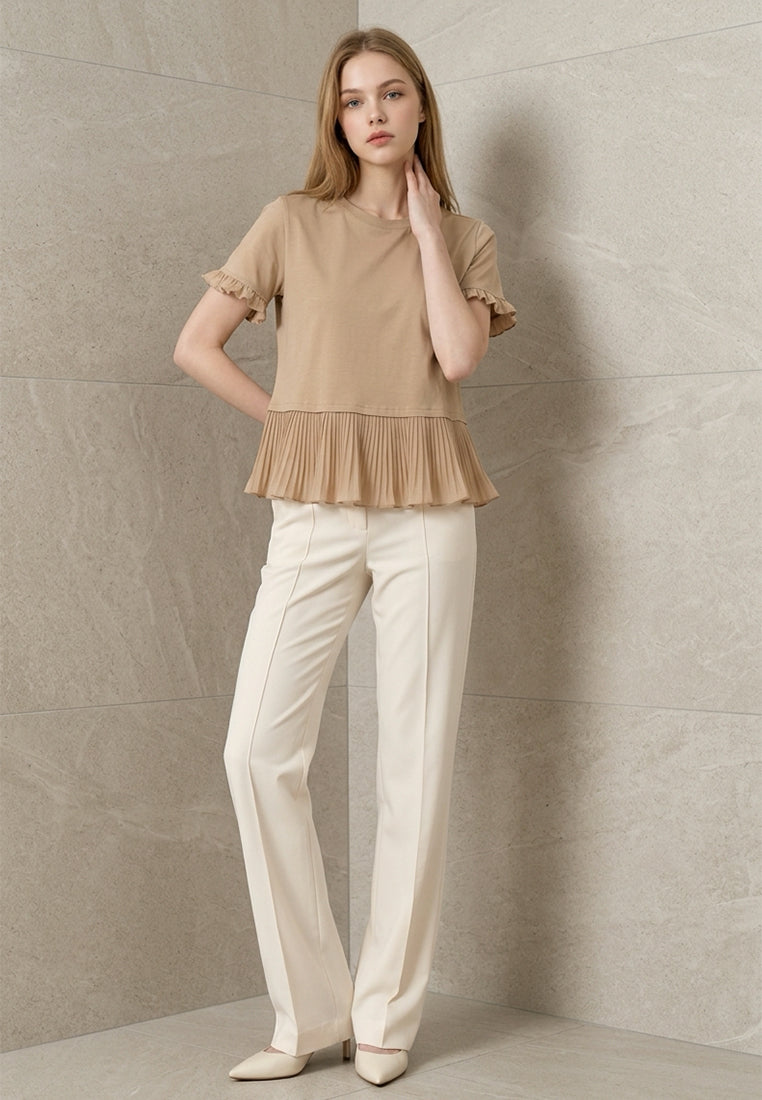 Plain B. Crewneck Top with Pleated Peplum Hem