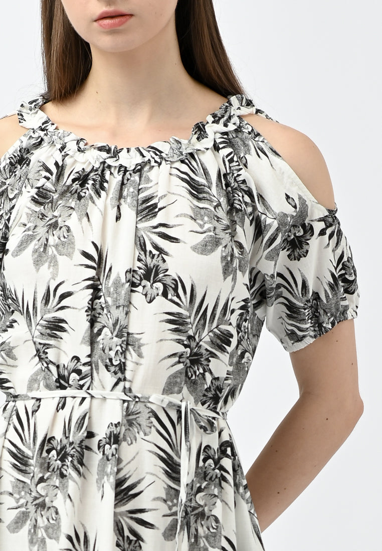 Plain B. Cold Shoulder Floral Dress