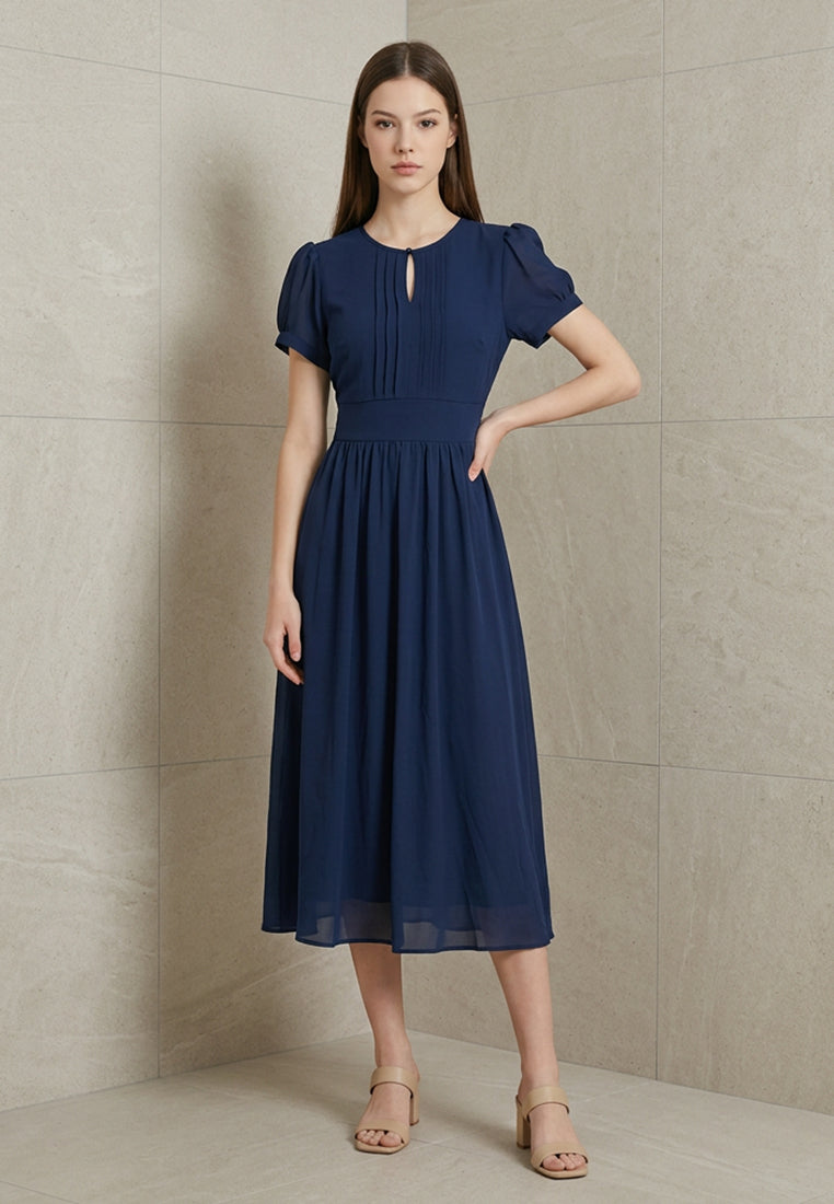 BebeButterfly Chiffon Round-Neck Midi Dinner Dress