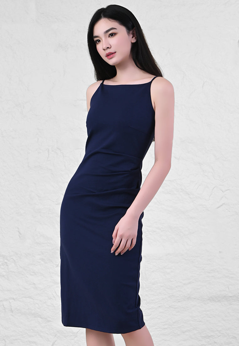 BebeBeige Cut Off Cotton Slim Fit Midi Dress