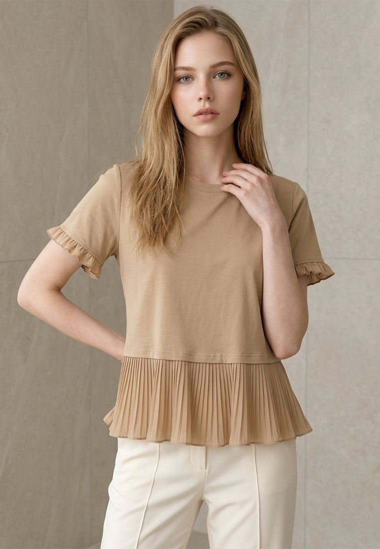 Plain B. Crewneck Top with Pleated Peplum Hem