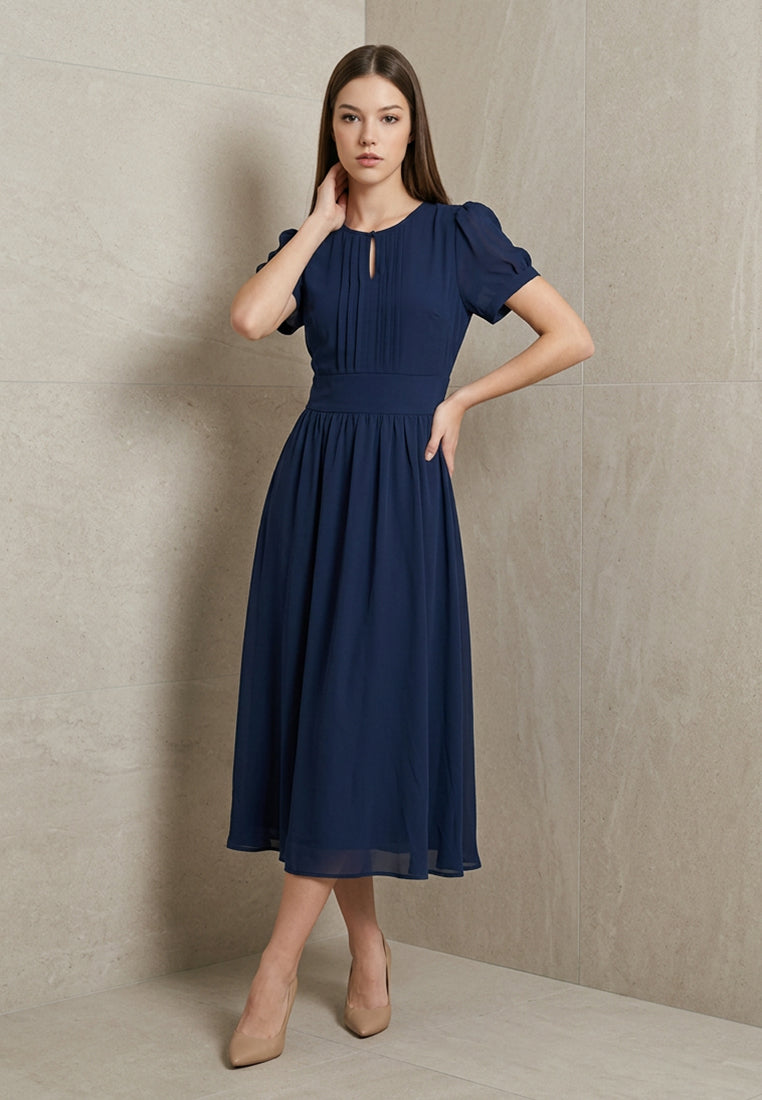 BebeButterfly Chiffon Round-Neck Midi Dinner Dress