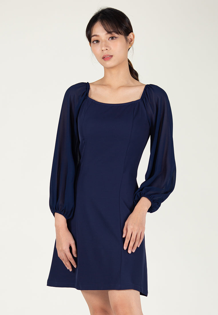 BebeBeige Square Neckline Long Sleeve Mini Dress