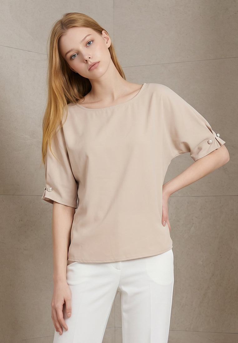 BebeBeige Boat Neck Blouse Top