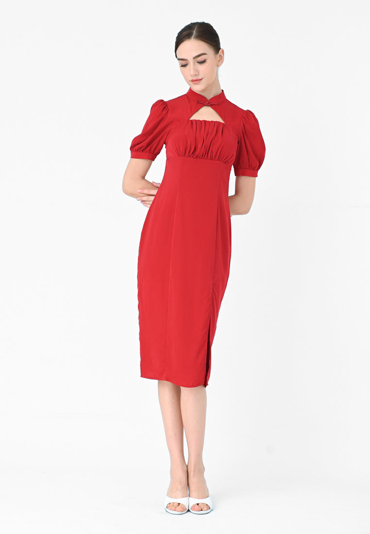 BebeBeige Chinese Collar Midi Dress