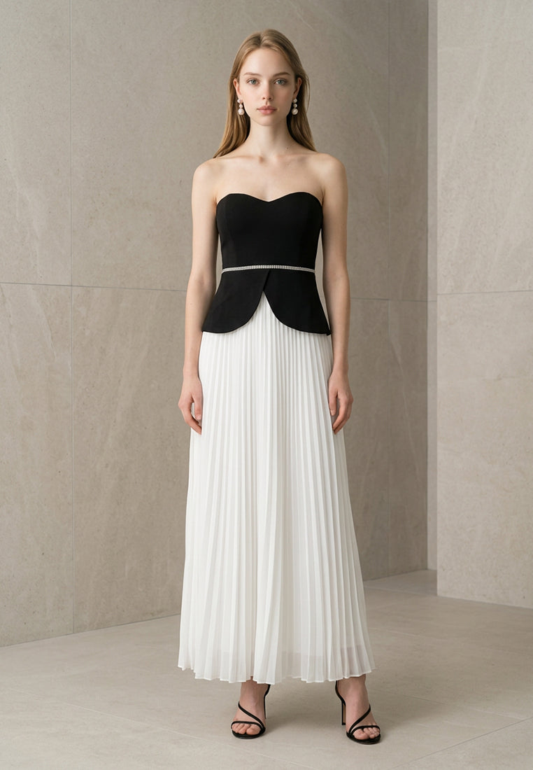 BebeBeige Sweetheart Neckline Peplum Pleated Evening Maxi Dress