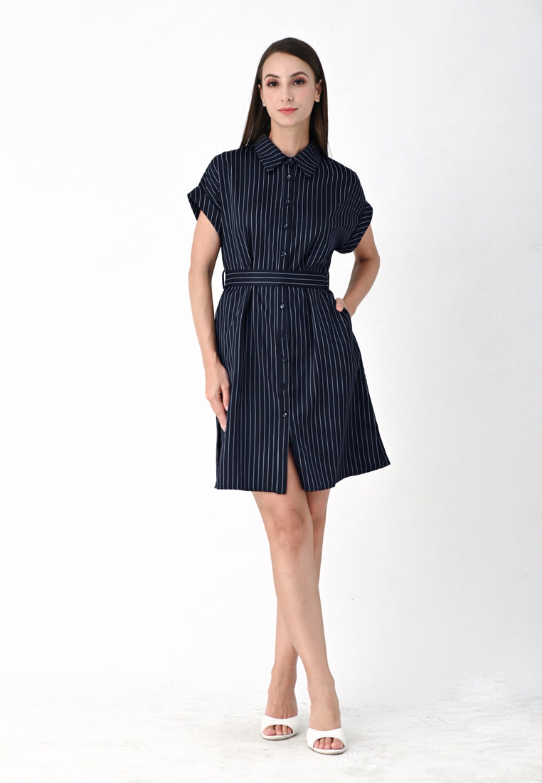 BebeBeige Collar Stripe Mini Dress