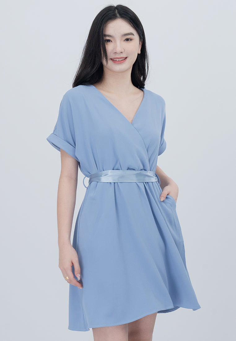 Plain B. Cooling Fabric V-Neckline Mini Dress