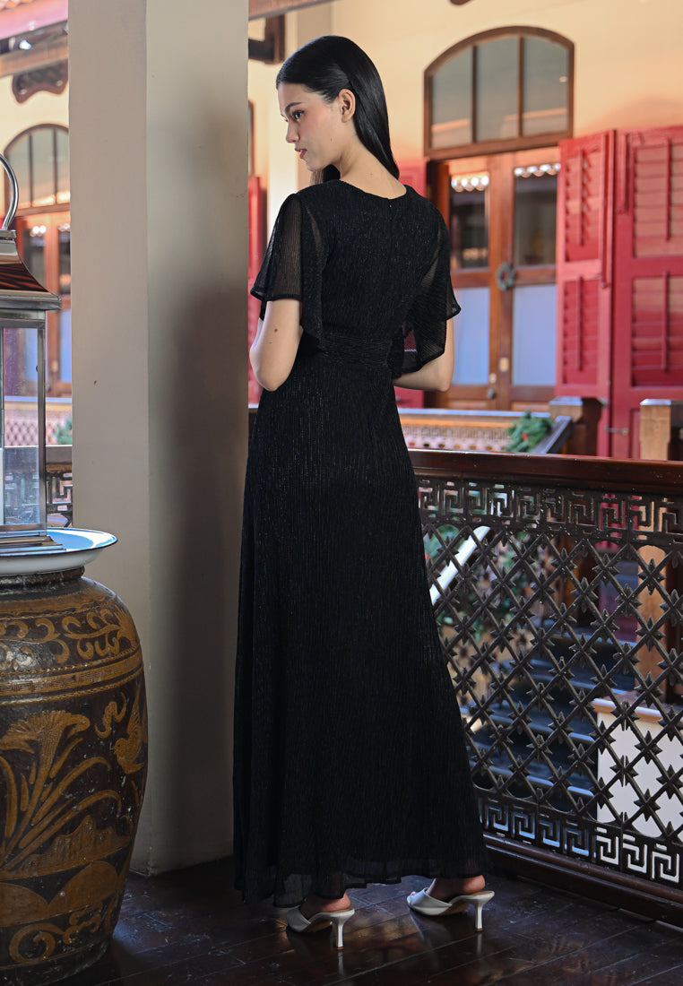 BebeButterfly Metallic Crepe Maxi Dress