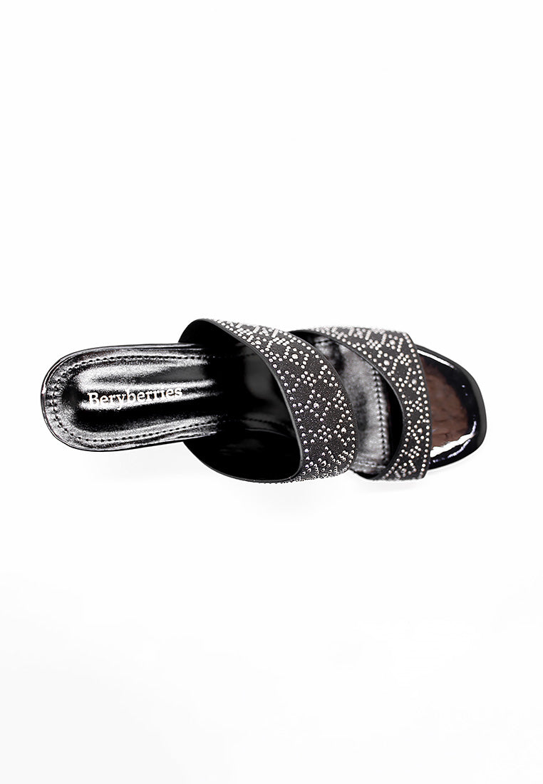 BeryBerries Rhinestones Metalic Heel Sandals