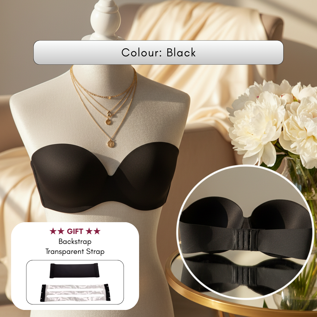 Plain B. Women Strapless Anti-Slip Stable Hold Seamless Invisible Half Cup Bra