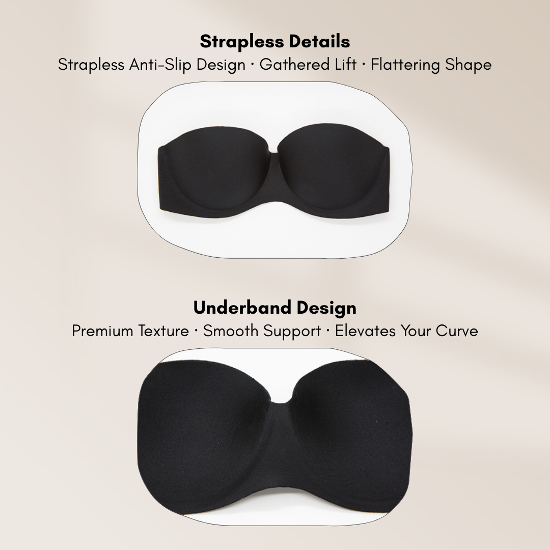 Plain B. Women Strapless Anti-Slip Stable Hold Seamless Invisible Half Cup Bra
