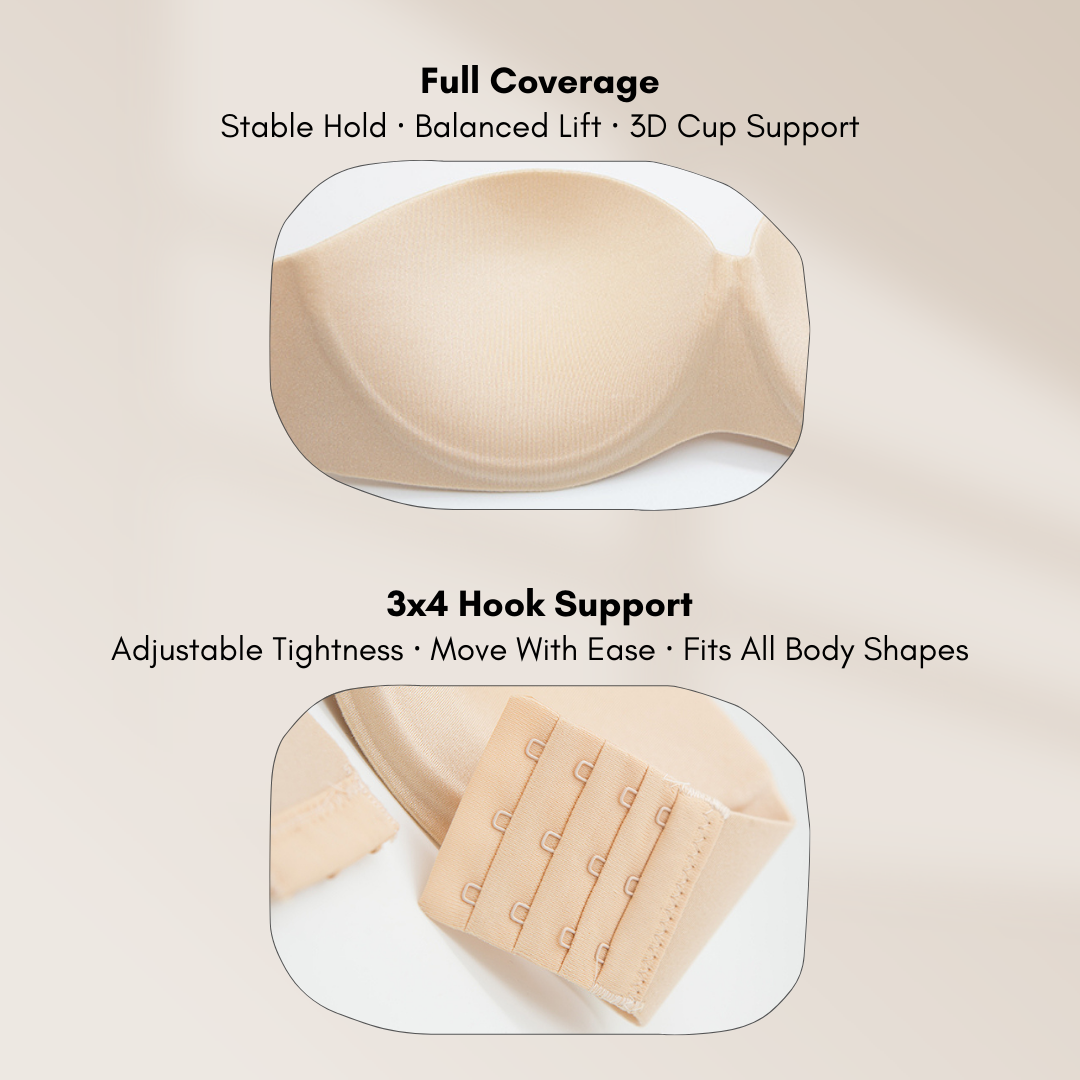 Plain B. Women Strapless Anti-Slip Stable Hold Seamless Invisible Half Cup Bra