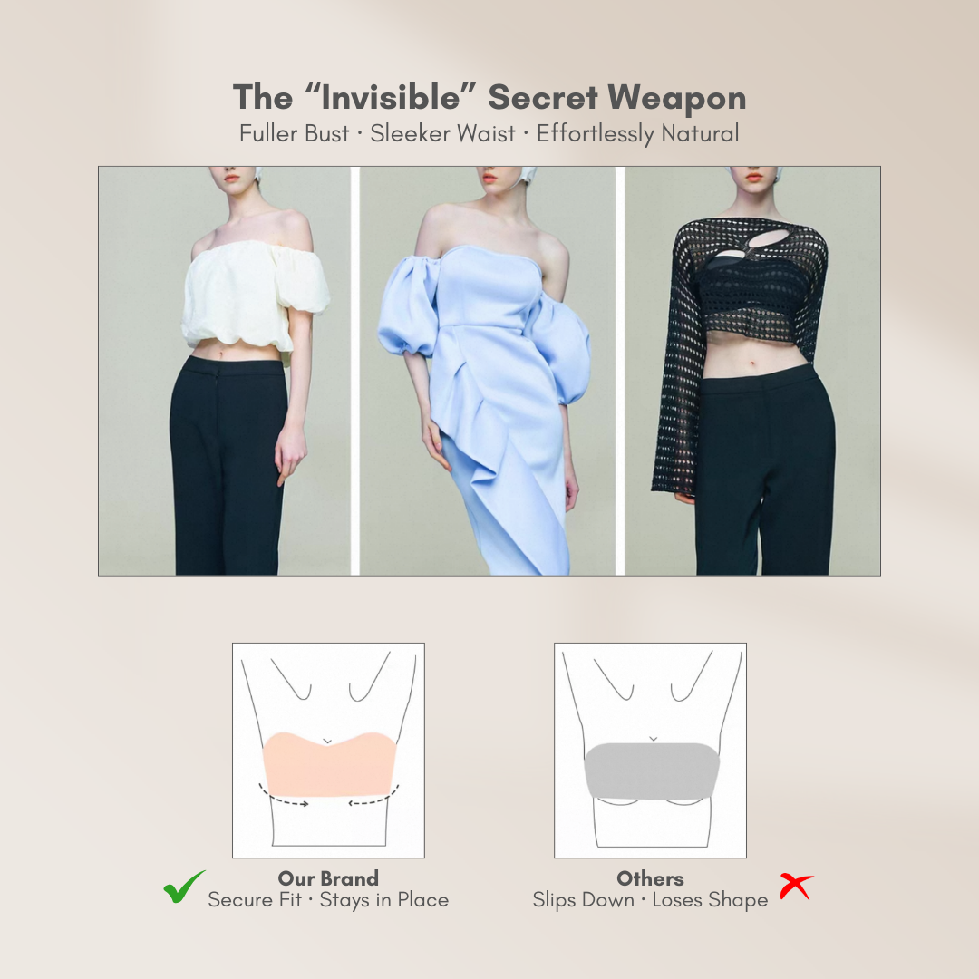 Plain B. Women Strapless Anti-Slip Stable Hold Seamless Invisible Half Cup Bra