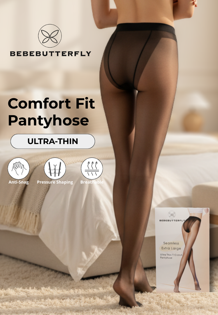Bebebutterfly Seamless Extra Large Comfort Fit Ultra Thin T-Crotch Stockings Pantyhose