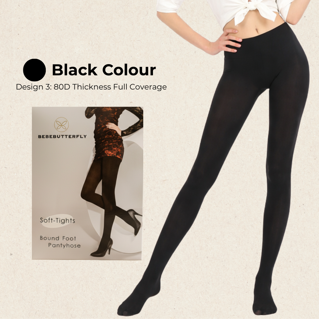 Bebebutterfly Full Coverage Comfort Fit Enhanced Durability Stockings Pantyhose Black & Beige - ST292