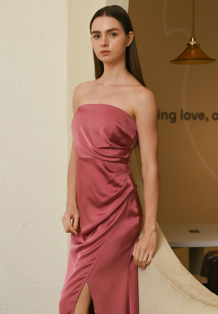 BebeBeige Tube Silk Dinner Dress