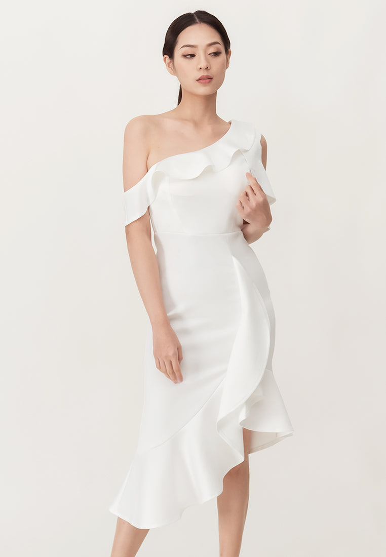 Bebebeige Cold Shoulder Polyester Mermaid Style Midi Dinner Dress