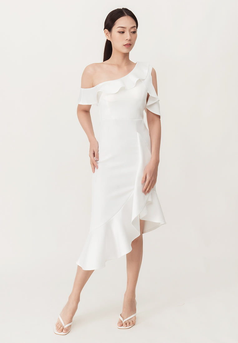 Bebebeige Cold Shoulder Polyester Mermaid Style Midi Dinner Dress
