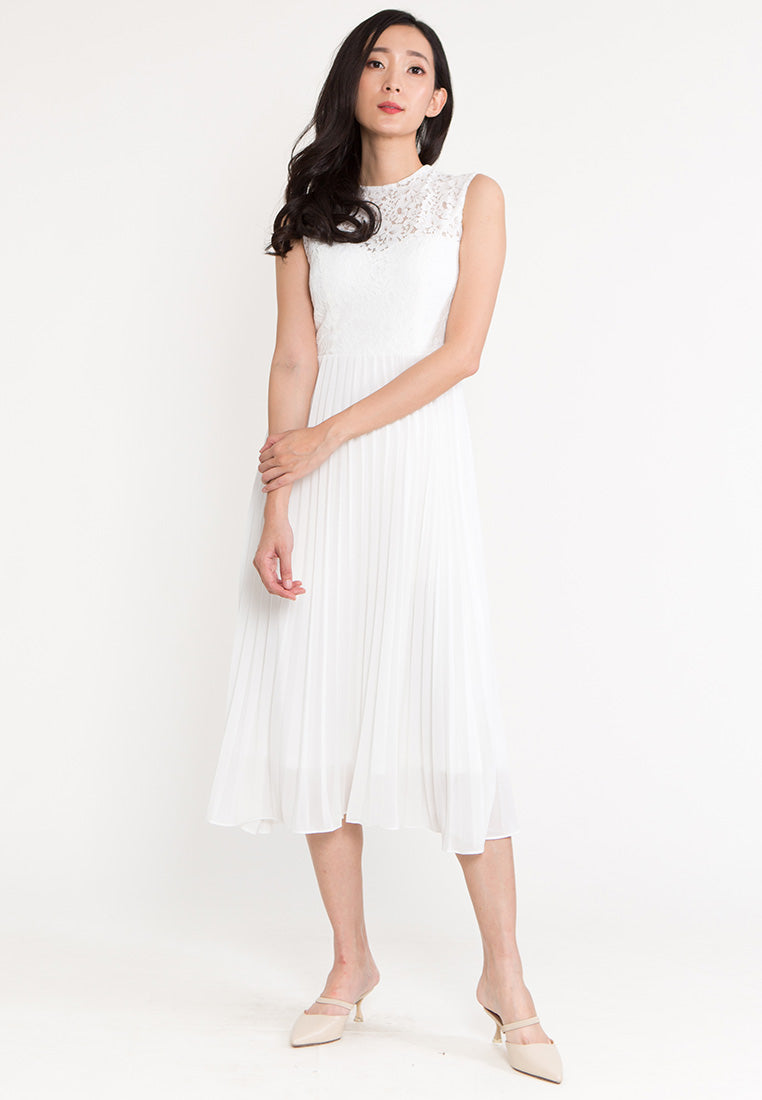 BebeBeige Round Neck Sleeveless Flare Midi Evening Dinner Dress