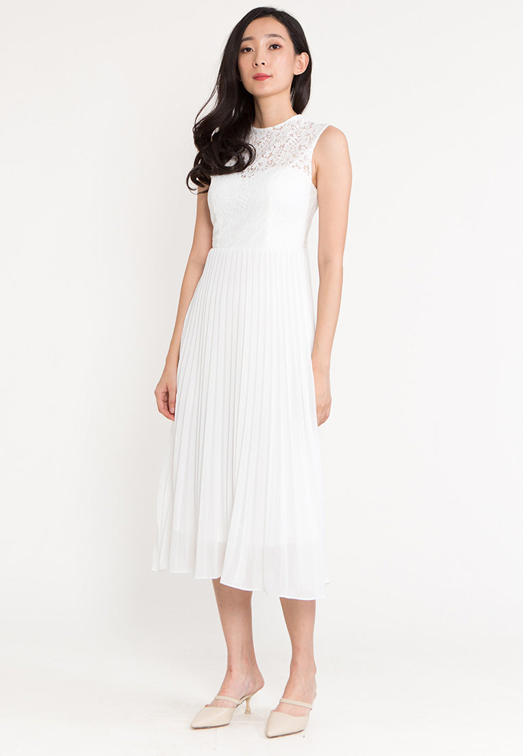 BebeBeige Round Neck Sleeveless Flare Midi Evening Dinner Dress