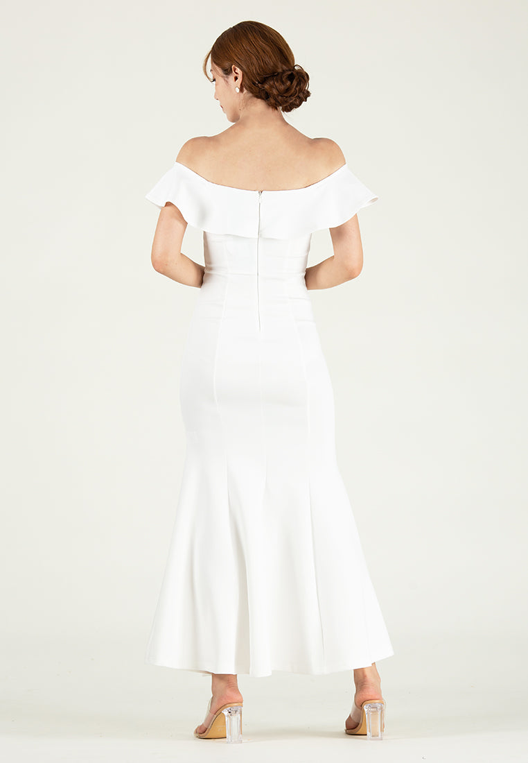 BebeBeige Off Shoulder Slim Fit Open Slit Maxi Gown Dinner Dress
