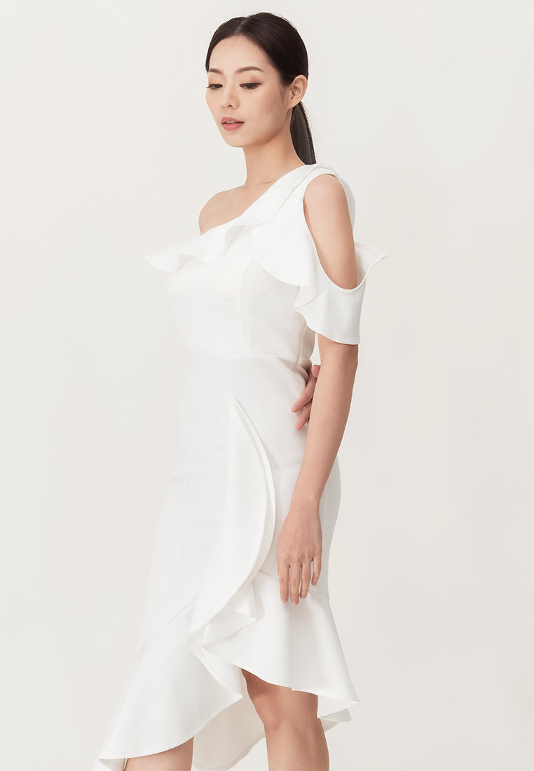 Bebebeige Cold Shoulder Polyester Mermaid Style Midi Dinner Dress