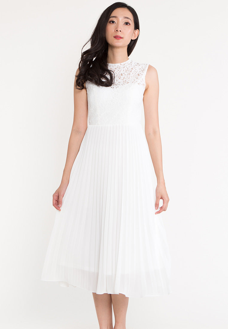 BebeBeige Round Neck Sleeveless Flare Midi Evening Dinner Dress
