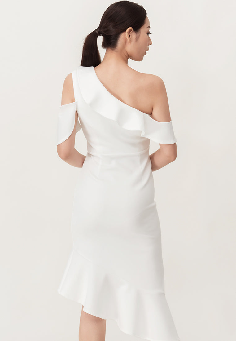 Bebebeige Cold Shoulder Polyester Mermaid Style Midi Dinner Dress