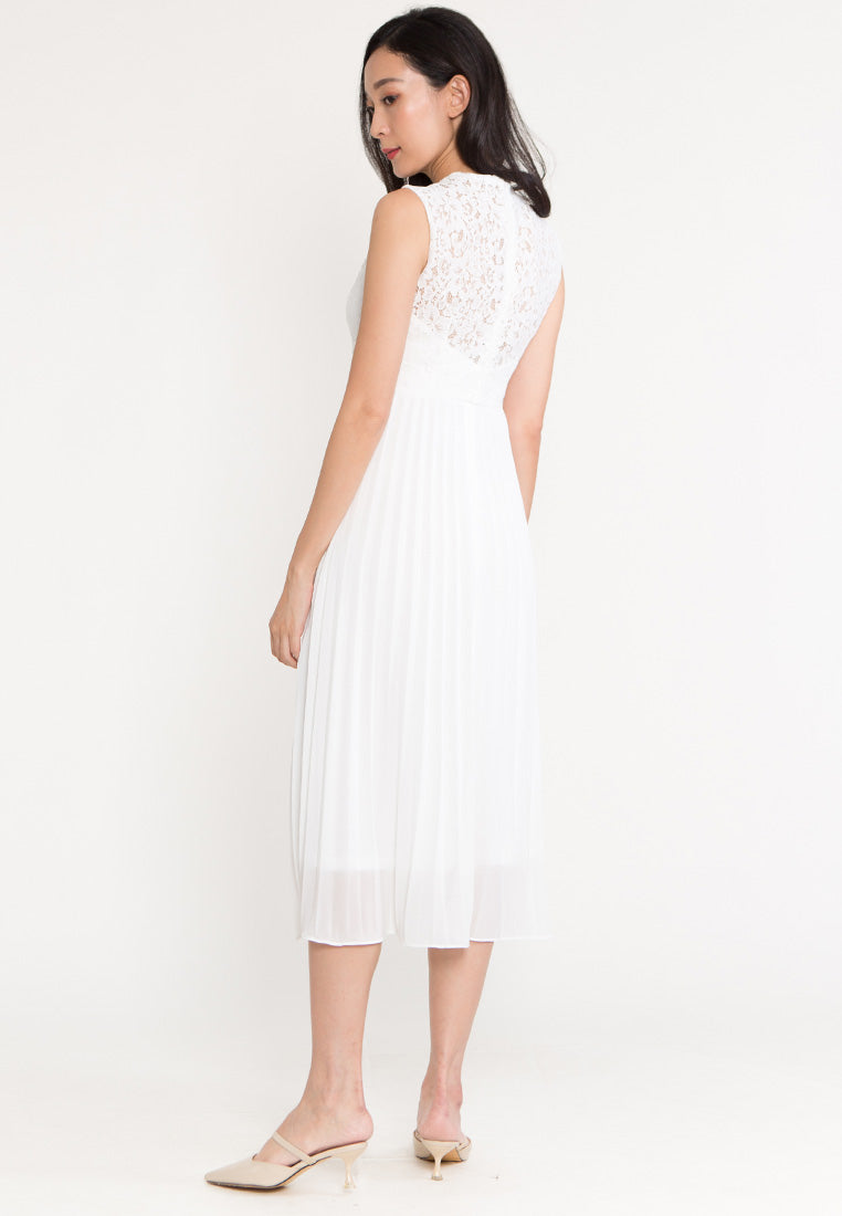 BebeBeige Round Neck Sleeveless Flare Midi Evening Dinner Dress