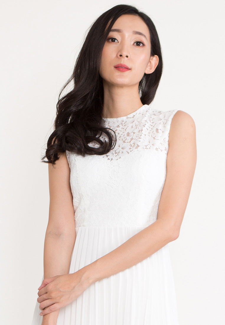 BebeBeige Round Neck Sleeveless Flare Midi Evening Dinner Dress