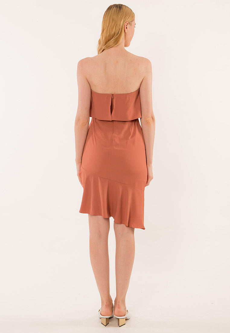 BebeBeige Crepe LayerOff Shoulder Dinner Dress