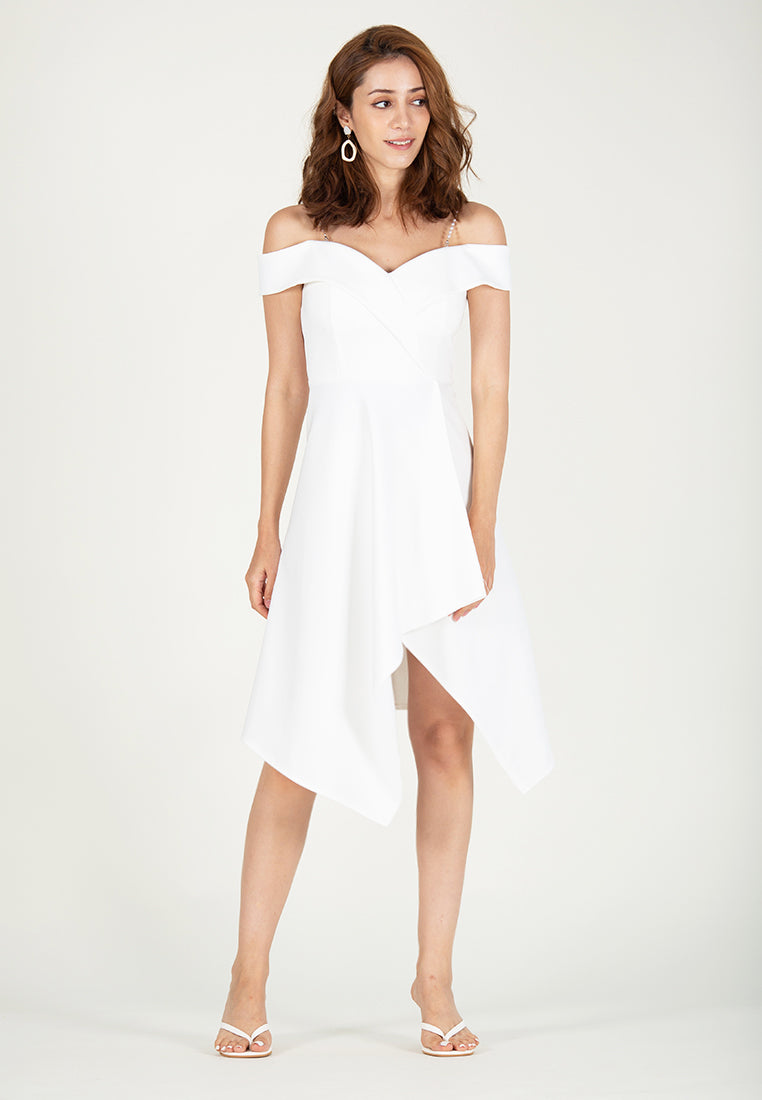 BebeBeige Off Shoulder Polyester Flared Midi Dinner Dress