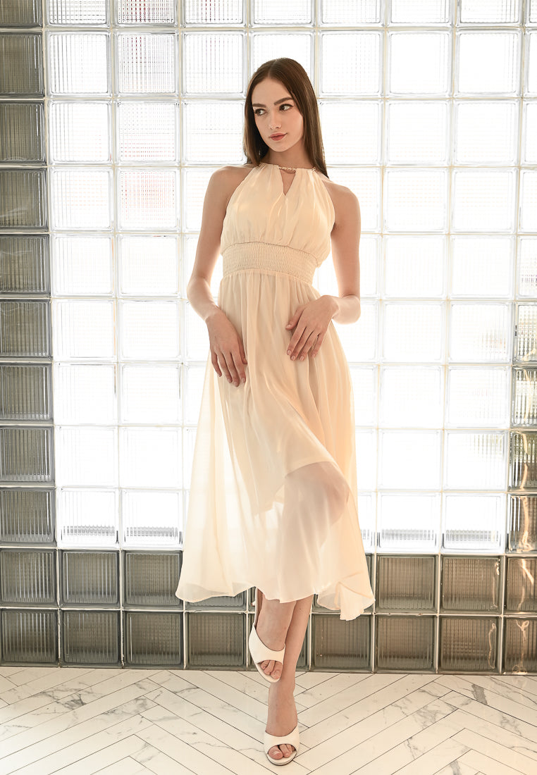 BebeBeige Halter Chain Midi Dress