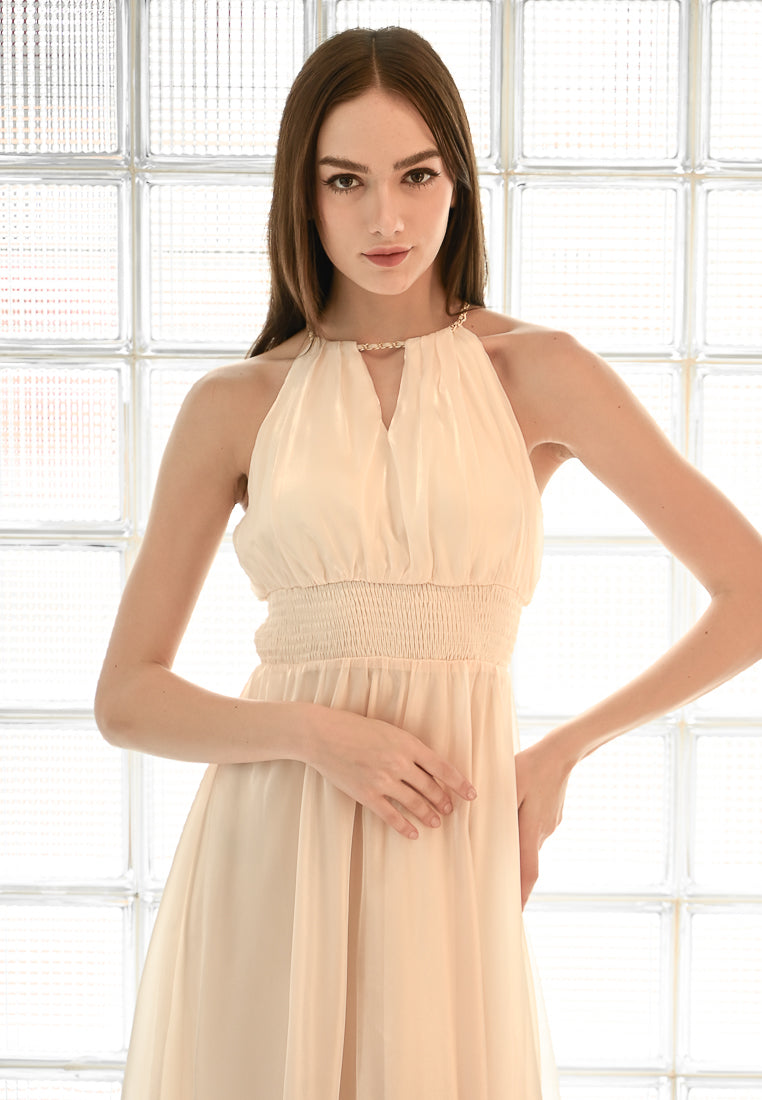 BebeBeige Halter Chain Midi Dress
