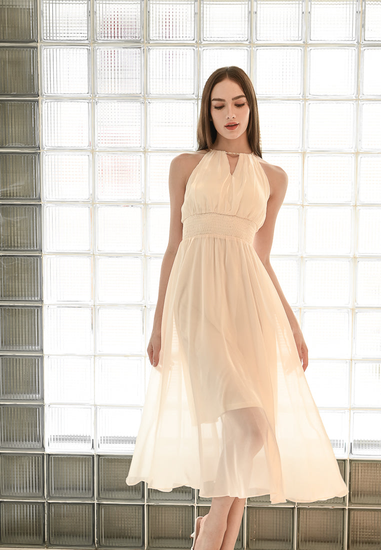 BebeBeige Halter Chain Midi Dress