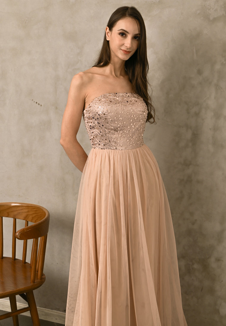 BebeBeige Off Shoulder Sequins Maxi Dress