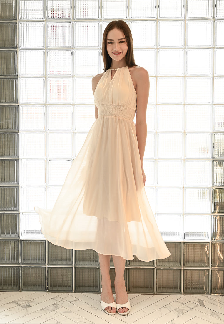 BebeBeige Halter Chain Midi Dress