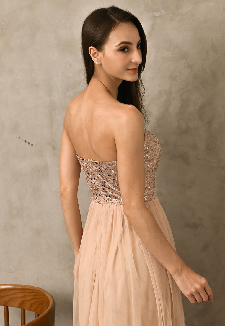 BebeBeige Off Shoulder Sequins Maxi Dress